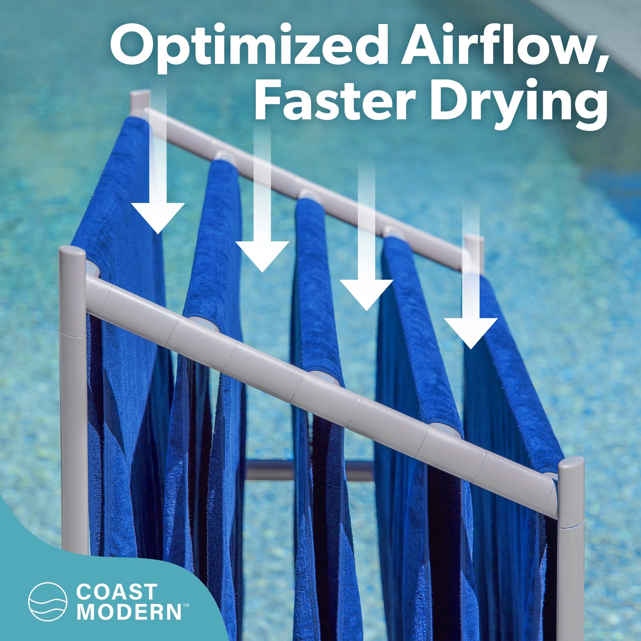 Coast Modern Pool Towel Rack – 5 Beach Towel PVC Drying Rack for Outdoor & Indoor Use - Gray