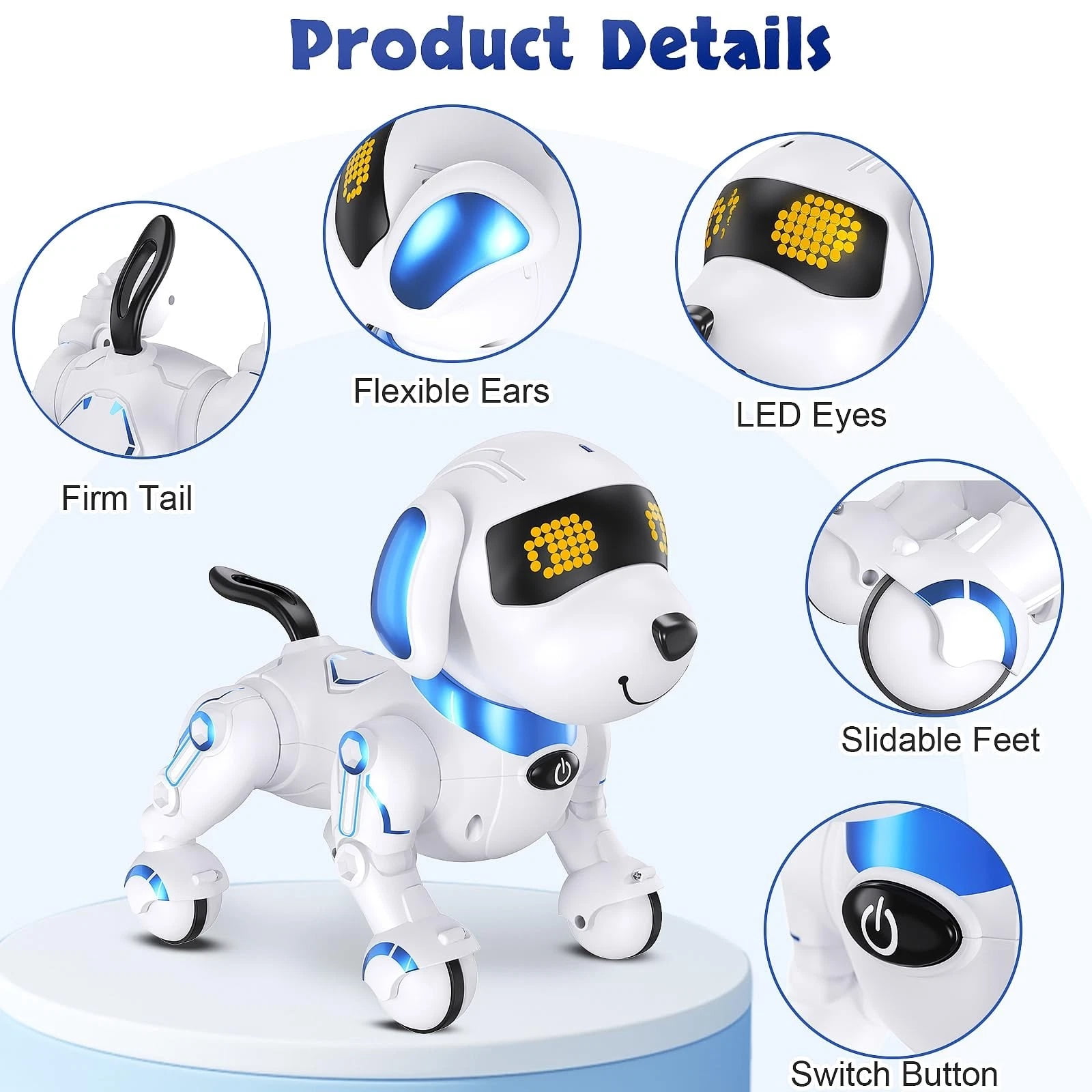 Ficcug Remote Control Robot Dog Toy, Digital Programmable Smart Interactive Puppy Pet with Touch Sensing,Gift for Boys Girls Kids 3+