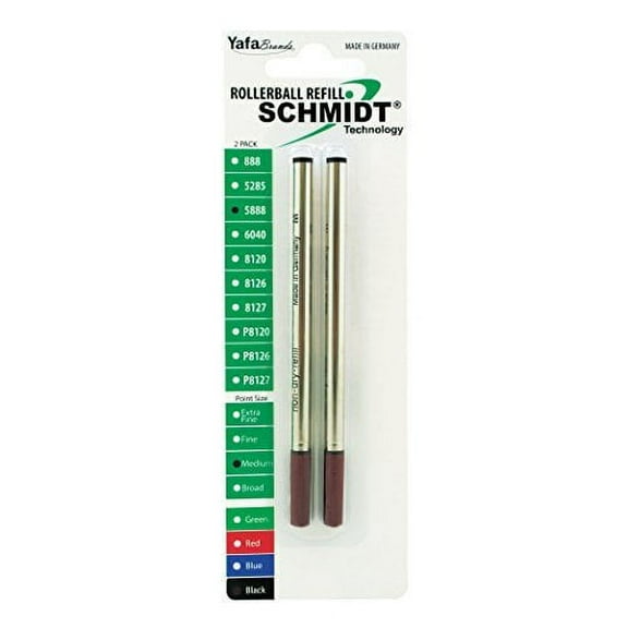 Schmidt 5888 Ceramic Rollerball Metal Tube Refill - Black, Medium Point 0.7mm, 2 Pack (SC58104)