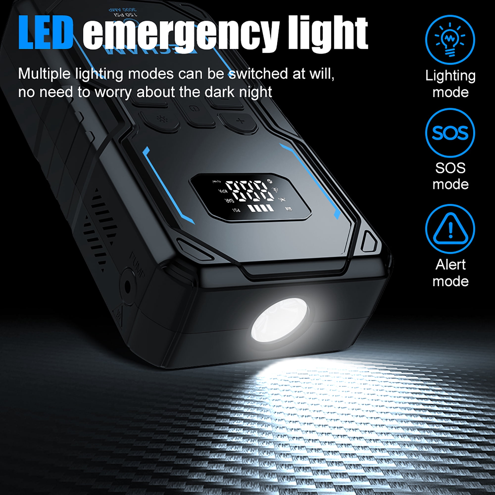Pecham 3000A Car Jump Starter with Air Compressor, 150PSI Battery Jump Starter (for All Gas or up to 8.0L Diesel), 16000mAh Portable Car Battery Booster with LED Screen, 3 Modes Flashlight