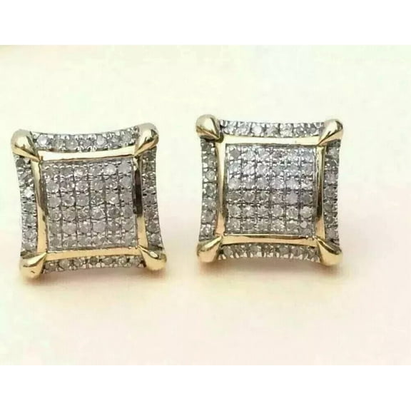 2.00 Ct Round Cut Moissanite Cluster Men's Stud Earrings 14K Yellow Gold Plated