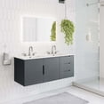 thumbnail image 2 of Double Sink Vanity Cabinet, White Grey Gray, Ceramic, Melamine, Modern Contemporary, Hotel Bedroom Bathroom Master Suite Guest, 2 of 9