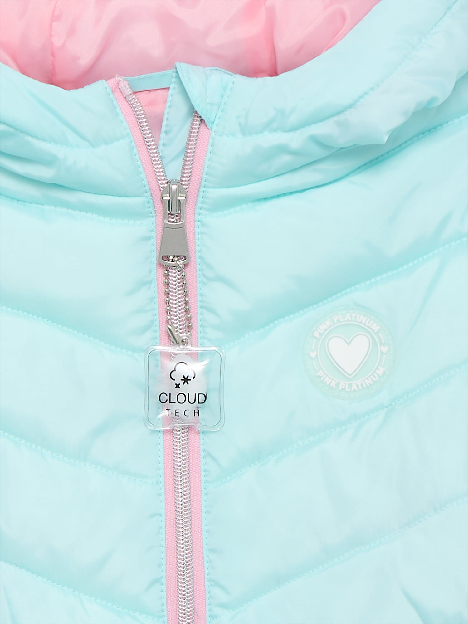 Pink Platinum Girls Solid Quilted Puffer Coat with Hood, Sizes 4-16