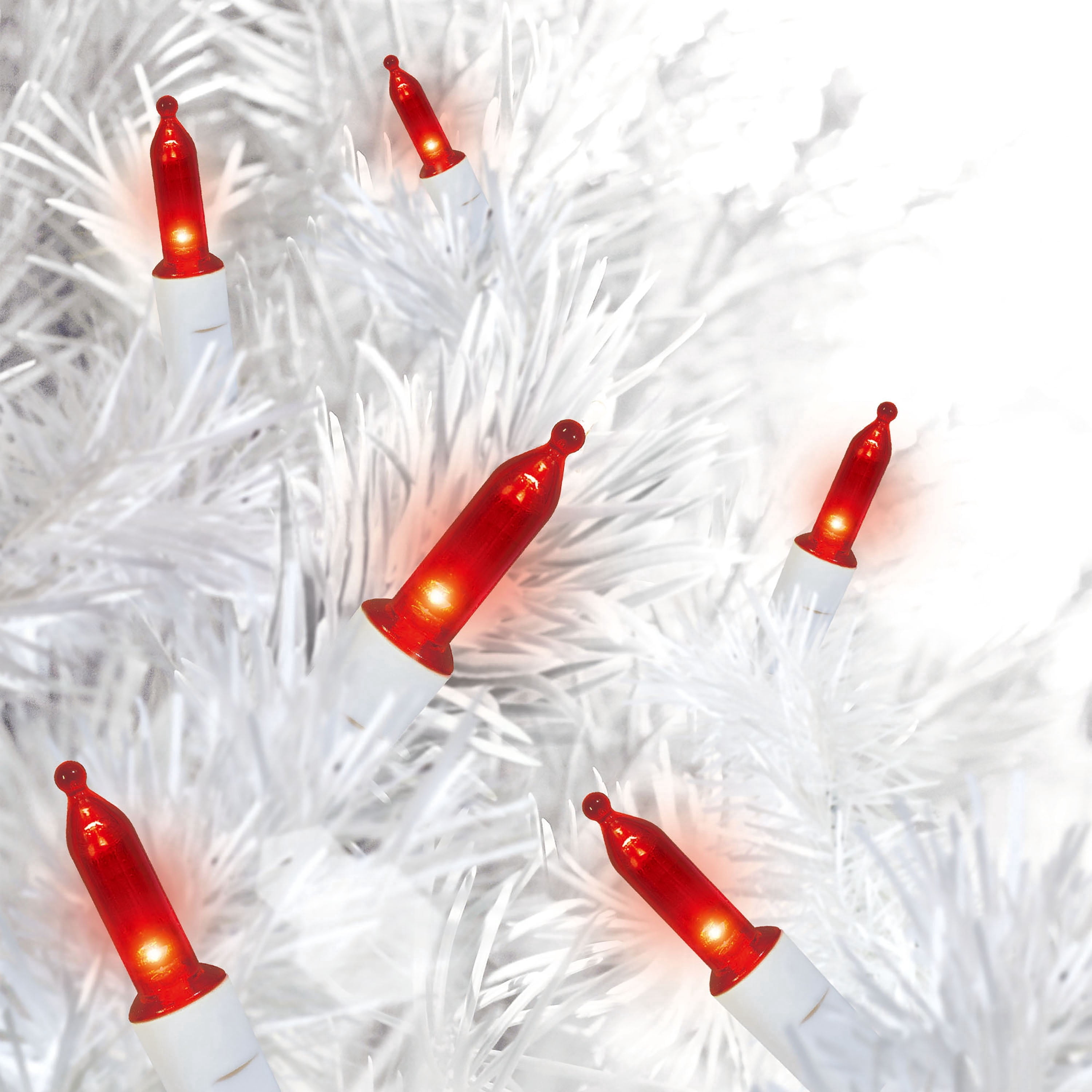 Indoor/Outdoor 100-Count LED Mini Christmas String Lights, Red, White Wire, 19.5', by Holiday Time