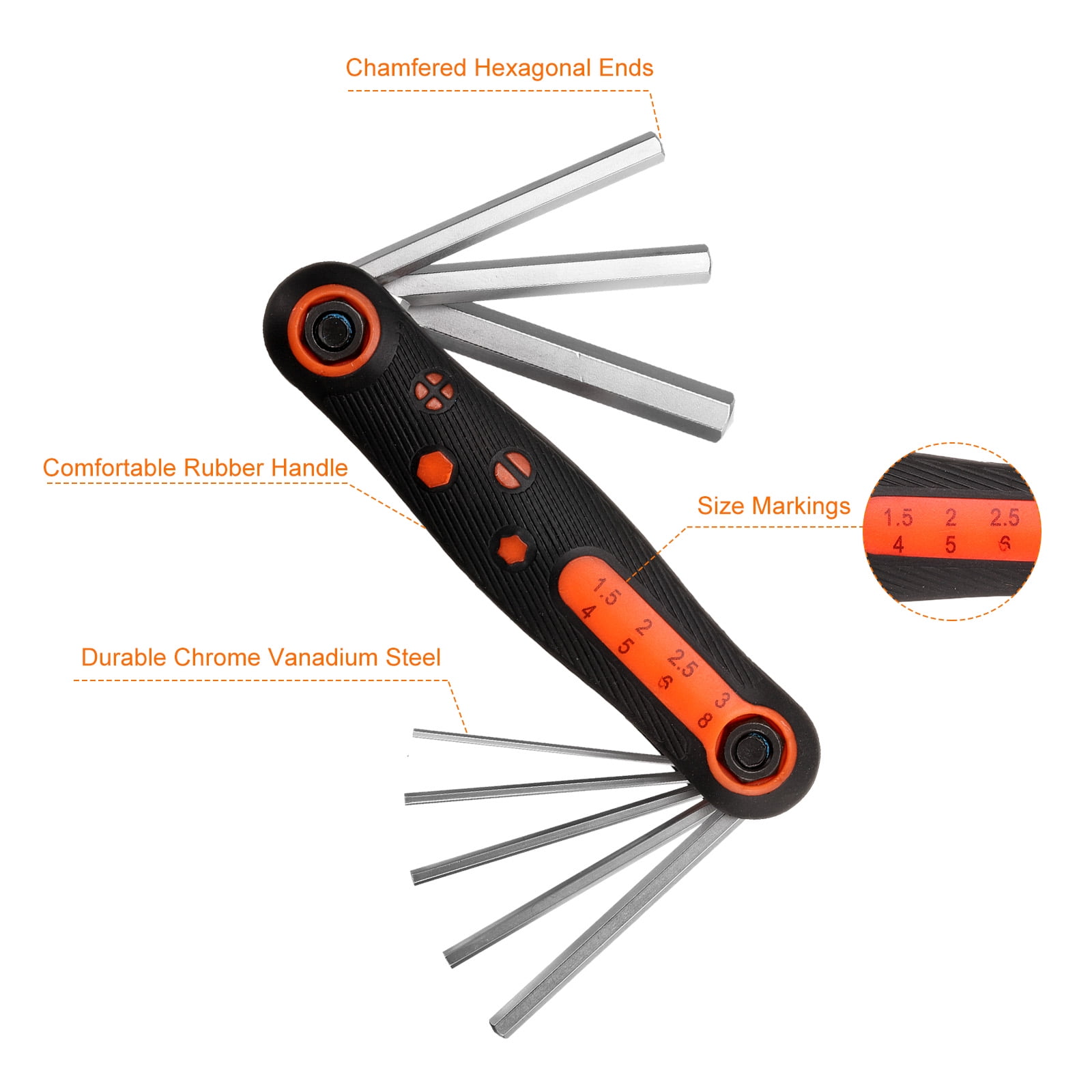Uxcell 17pcs Folding Hex Key Wrench Set 5/64"-1/4" SAE 1.5mm-8mm Metric 2 Pack Portable Fold-up Wrenches
