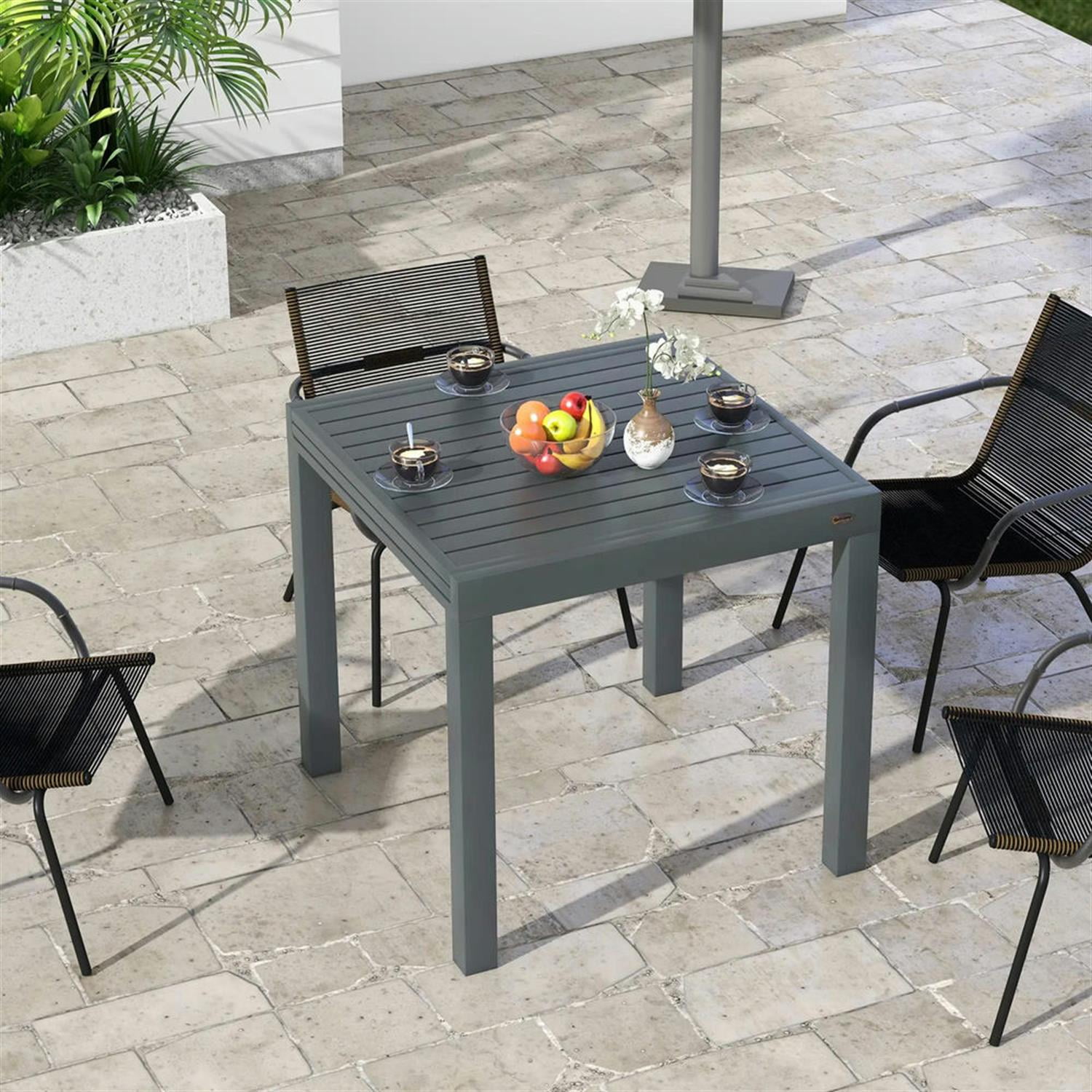 Demi Bonn 70" Expandable Outdoor Dining Table for 4-6 Guests, Aluminum Frame Patio Table for Garden, Lawn, Balcony, Terrace, Gray