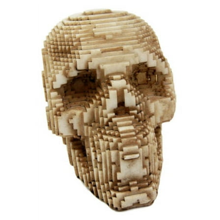 Brown 3D Pixel Skull Figurine 5"L Cubic Voxel Gamer Skull Skeleton Sculpture