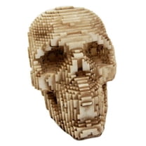 Brown 3D Pixel Skull Figurine 5"L Cubic Voxel Gamer Skull Skeleton Sculpture