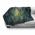 thumbnail image 3 of Dark Forest Soft Flannel Fleece Throw Blanket, Haunted Forest with a Pale Green Yellowish Beam in the Center, Cozy Plush for Indoor and Outdoor Use, 60" x 80", Seafoam and Charcoal Grey, by Ambesonne, 3 of 6