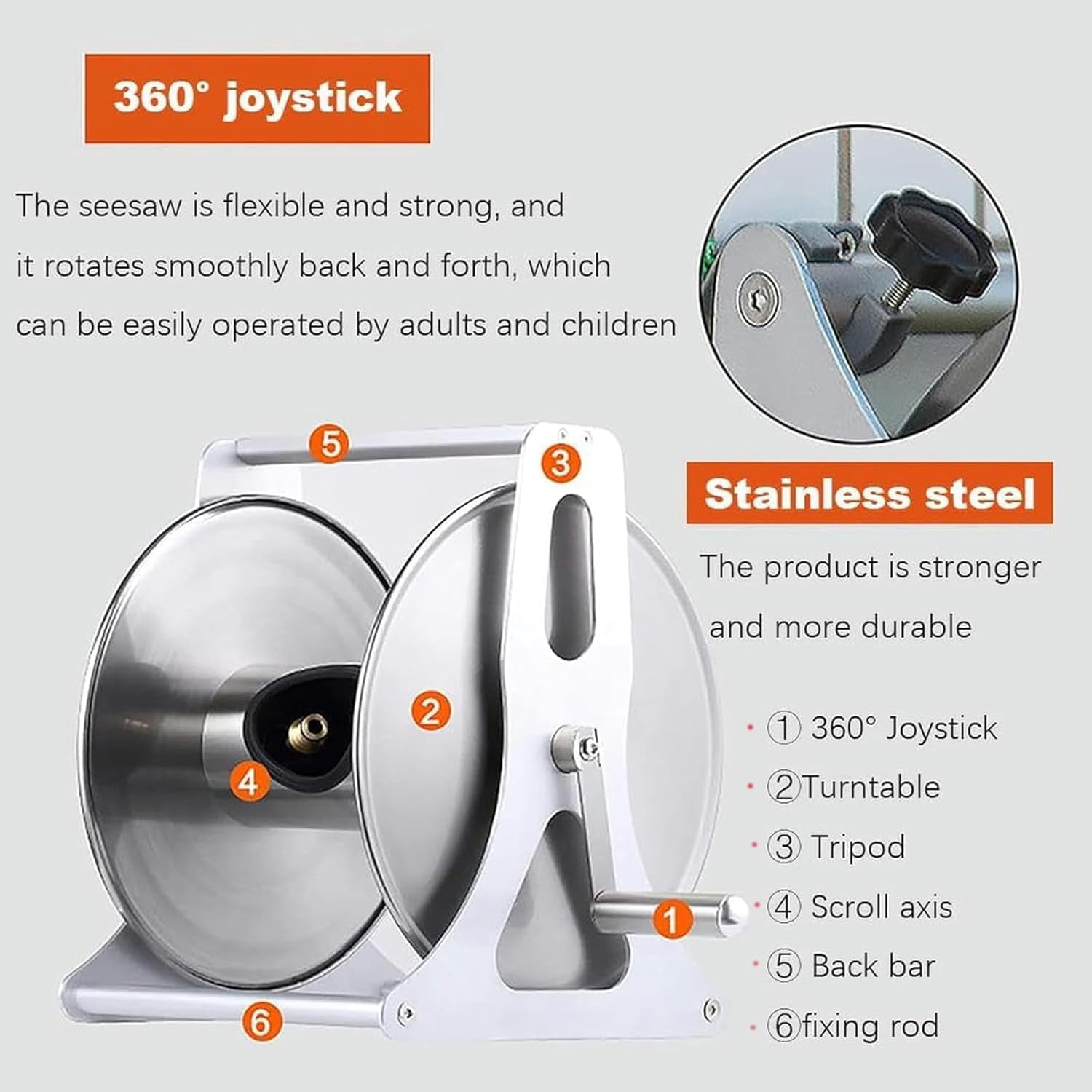 Garden Hose Reel Metal, Portable Compact Hose Reel, Freestanding Garden Hose Reel with 360° Rotatable Handle, Holds 40M Hose Capacity, for Yard Garden Farm and Patio