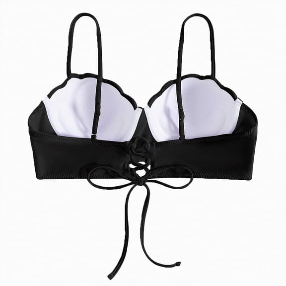 HCNTES Push Up Bikini Top Women Textured Sexy Swim Suit Tops Scoop Neck Swimsuit Top Fashion Bathing Suit Tops(Black,L)