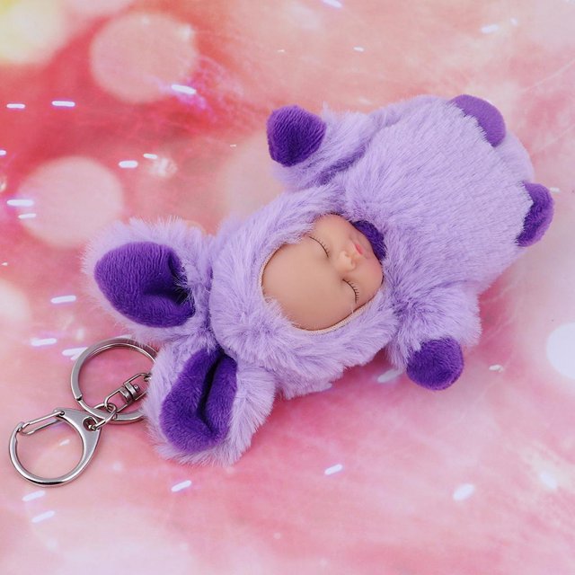Linda muñeca durmiente mujeres niñas llavero llavero colgante de Navidad-púrpura claro Hugo Juguete de la muñeca para dormir