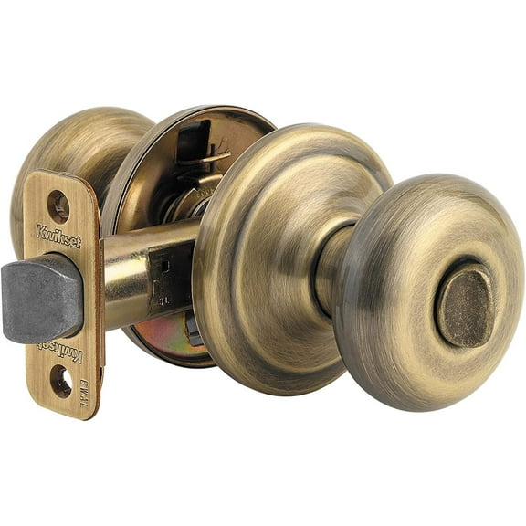 Kwikset Juno Privacy Door Knob Antique Style - Key Lock - Brass Finish