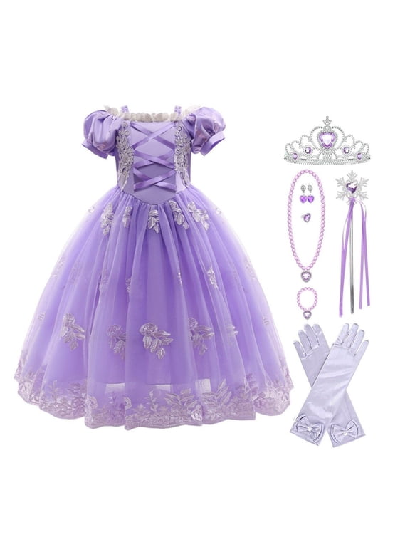 Princess Dress for Girl Cosplay Halloween Costume Puff Sleeve Layerd Dresses