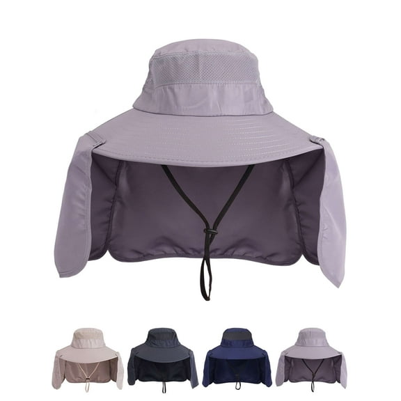 Deago Sun Hats for Men Women with Neck Flap Outdoor UV Protection Wide Brim Bucket Hat Safari Hiking Fishing Hats (Light Gray)