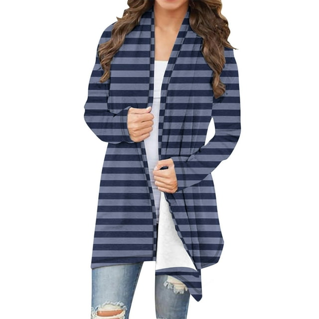 Npasoilc Manteaux pour Femmes Cardigan Veste Décontractée à Manches Longues à Rayures et à Fleurs pour Dames