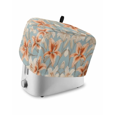Fsddascl Lily Floral Toaster Cover 4 Slice Large Kitchen Appliance Covers Watercolor Flower Garden Floral Motifs Toaster Oven Cover with Loop Bread Machine Cover Polyester Dust Cover Protection