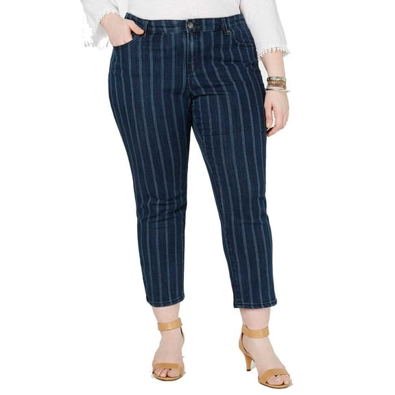 Style & Co. Womens Striped Ankle Slim Fit Jeans, Blue, Plus Size, 20W