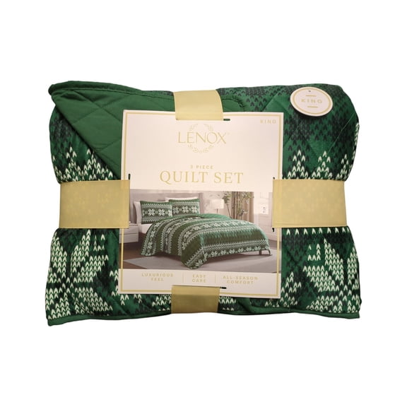 Lenox Holiday Quilt SetSnowflake Check Green, King