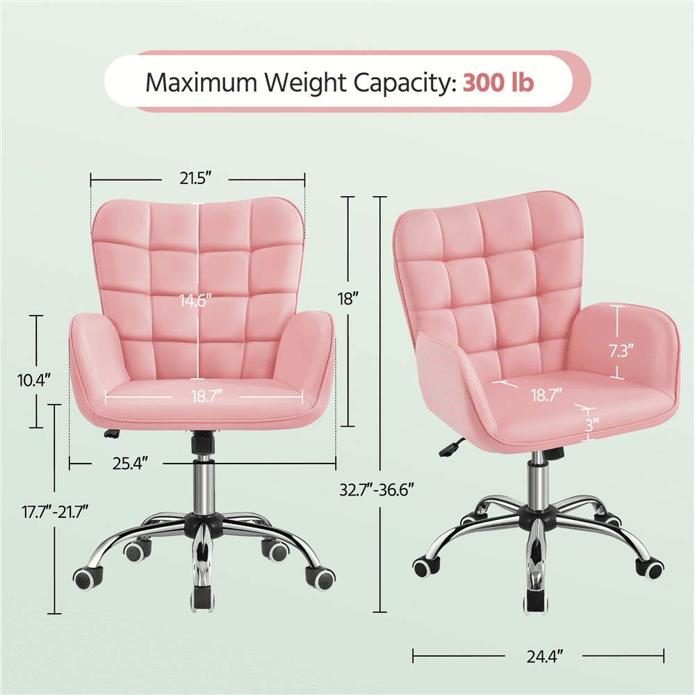 Alden Design Modern Faux Leather Desk Chair with Mid-back Padded Armrests for Office, Pink