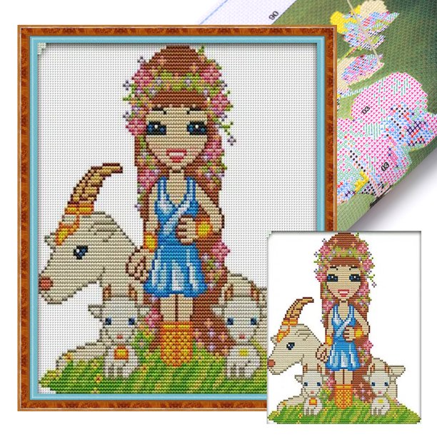 Hilo Algodón Ecológico Bordado Obra Arte Punto Cruz Capricornio Impresa 14 Quilates 22x26cm
