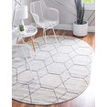 thumbnail image 2 of Unique Loom 3151504 5 x 8 ft. Geometric Trellis Frieze Oval Rug, Ivory, 2 of 15