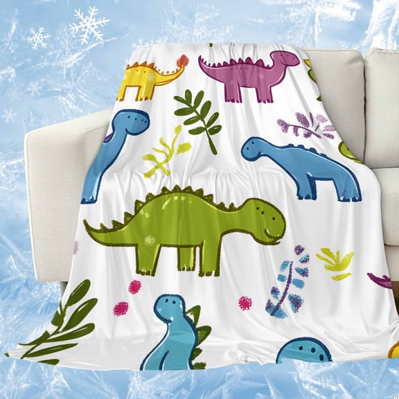 Cute Cartoon Dinosaur Cooling Blanket, Lightweight Breathable Summer Throw Blanket with Double Sided Cold Effect, Green Blue Purple Animals Picnic Beach Blankets Bed Sheet for Hot Sleepers 60"x80"