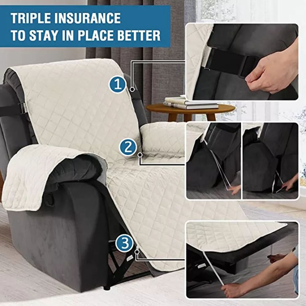 CJC Non-slip Sofa Cover Reversible Quilted Couch Slipcover Waterproof Tear Resistant Furniture Protector for Kids Pets, 3 Sizes