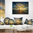 thumbnail image 3 of Designart Wooden Bridge under Dramatic Sky - Pier Seascape Throw Pillow - 18x18, 3 of 4