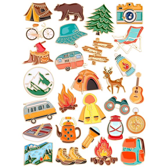 Alfileres esmaltados JUNEBRUSHS Camping Adventure, 28 unidades, para ropa