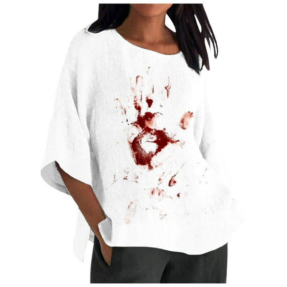 YDLCAFD White Tops Women Summer Women's Loose T Shirt Halloween Print Top Peasant Tops for Women Nike T Shirts Women