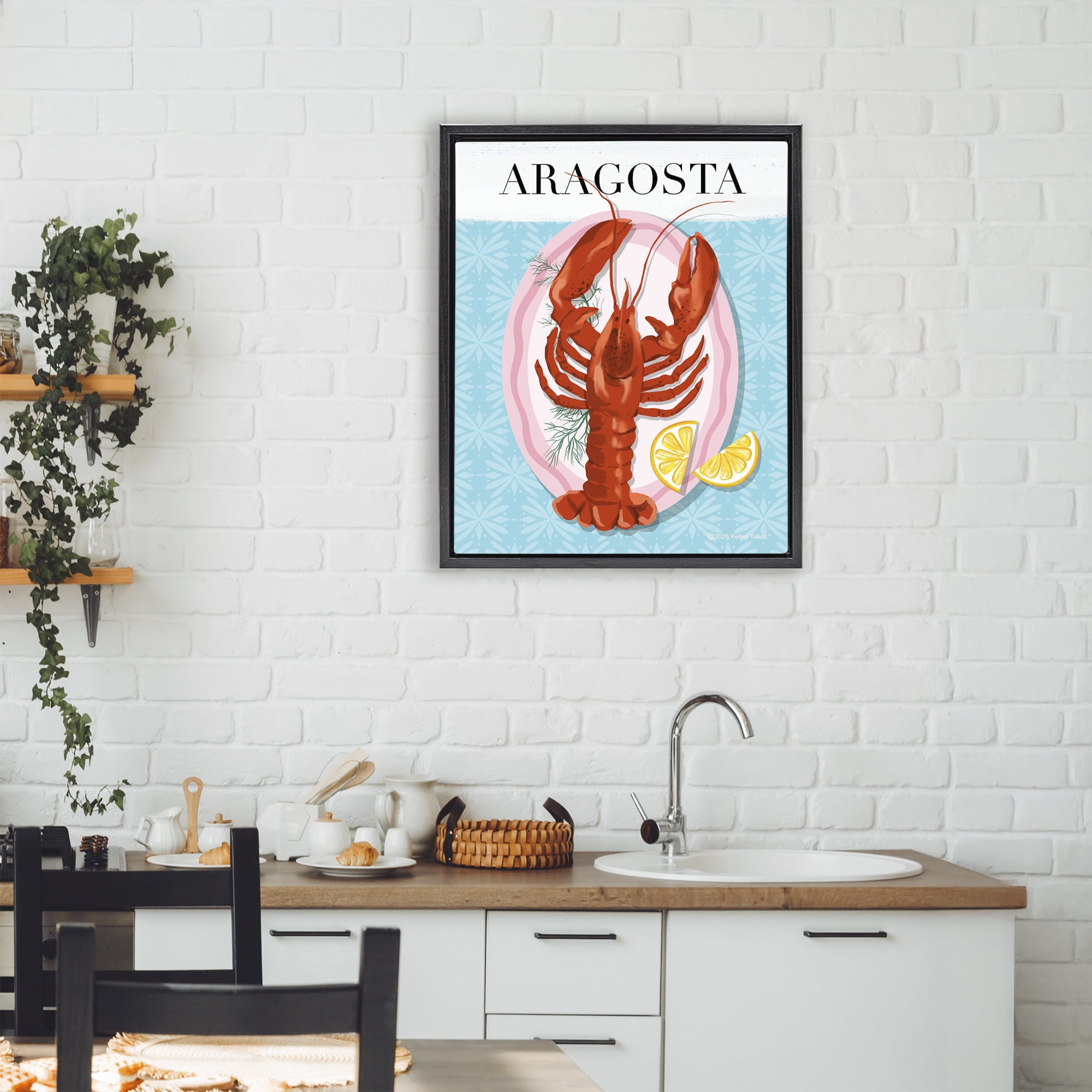 Stupell Industries Aragosta Lobster Dish Black Framed Floater Canvas Wall Art, design by Kelley Talent