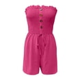 thumbnail image 3 of Yuhangmm Womens Rompers for Summer, Plus Size Jumpsuit for Women Casual Summer Strapless Romper with Pockets Solid Color Sleeveless Outfit Comfortable Lightweight Jumpsuit Red XL, 3 of 4