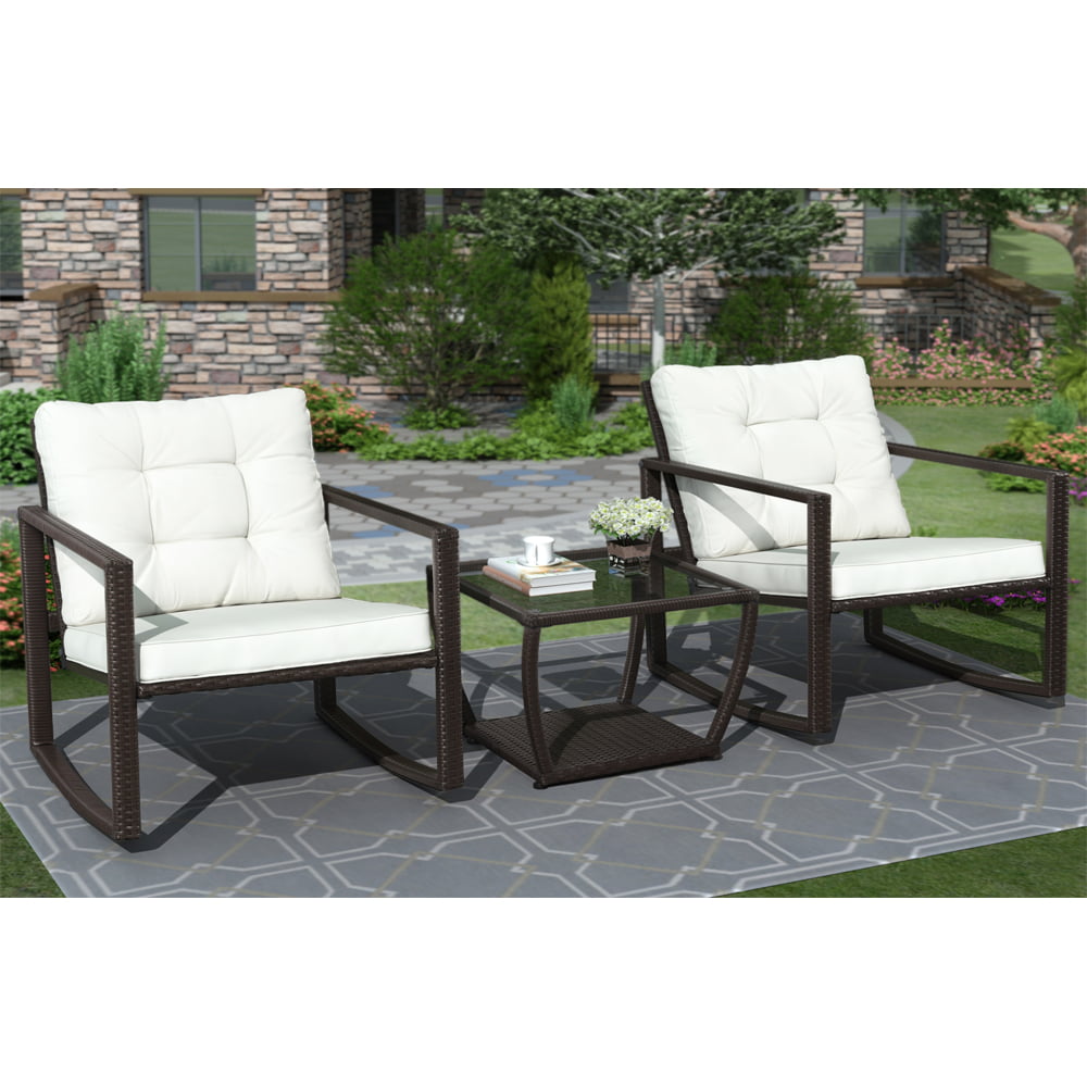 Clearance! 3-Piece Wicker Rocking Chair Set, Patio Furniture w\/2
Rocking Chairs&Coffee Table