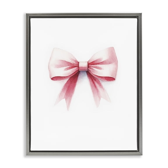 Stupell Industries Soft Fading Pink Bow Fashion Painting Gray Floater Framed Canvas Art Print Wall Art, 17 x 21