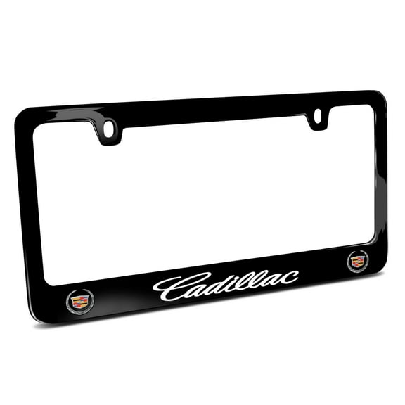 Cadillac Dual Logo in Full-Color Black Metal License Plate Frame