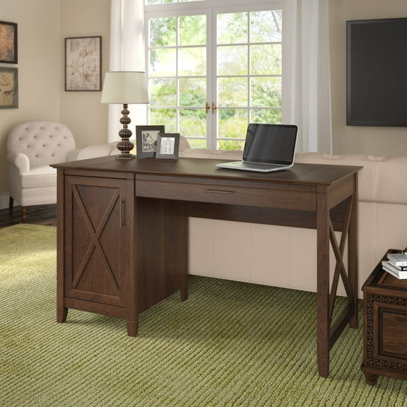 Bush Furniture Key West 54W Computer Desk with Storage Bing Cherry KWD154BC-03