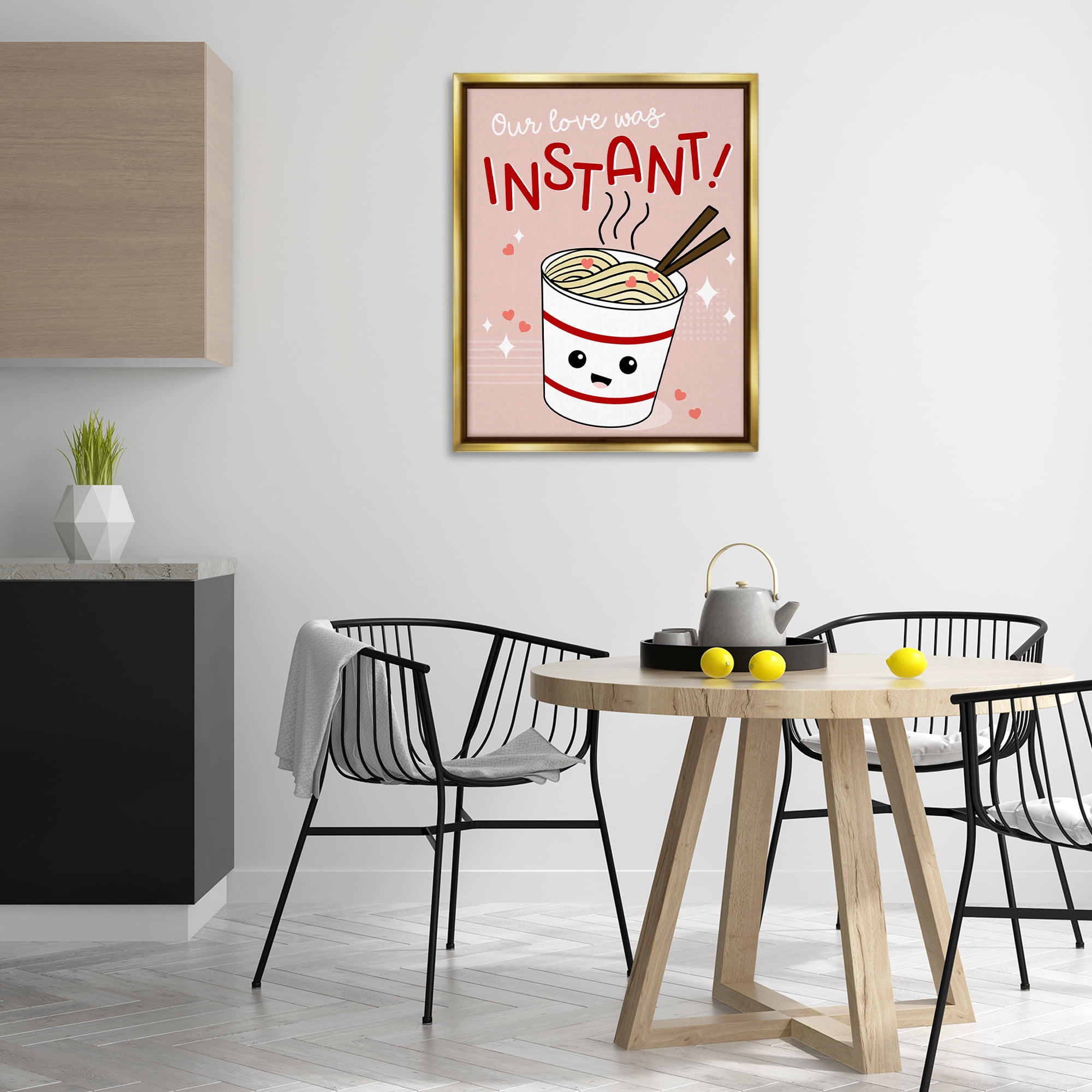 Stupell Industries Love Was Instant Noodles Food & Beverage Painting Gold Floater Framed Canvas Art Print Wall Art, 25 x 31