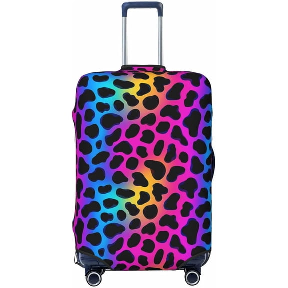 Colorful Leopard Prints Travel Luggage Cover Washable Suitcase Cover Elastic Fashion Stretch Suitcase Protector Travel Anti-Scratch Baggage Covers Fits 29-32 Inch Luggage
