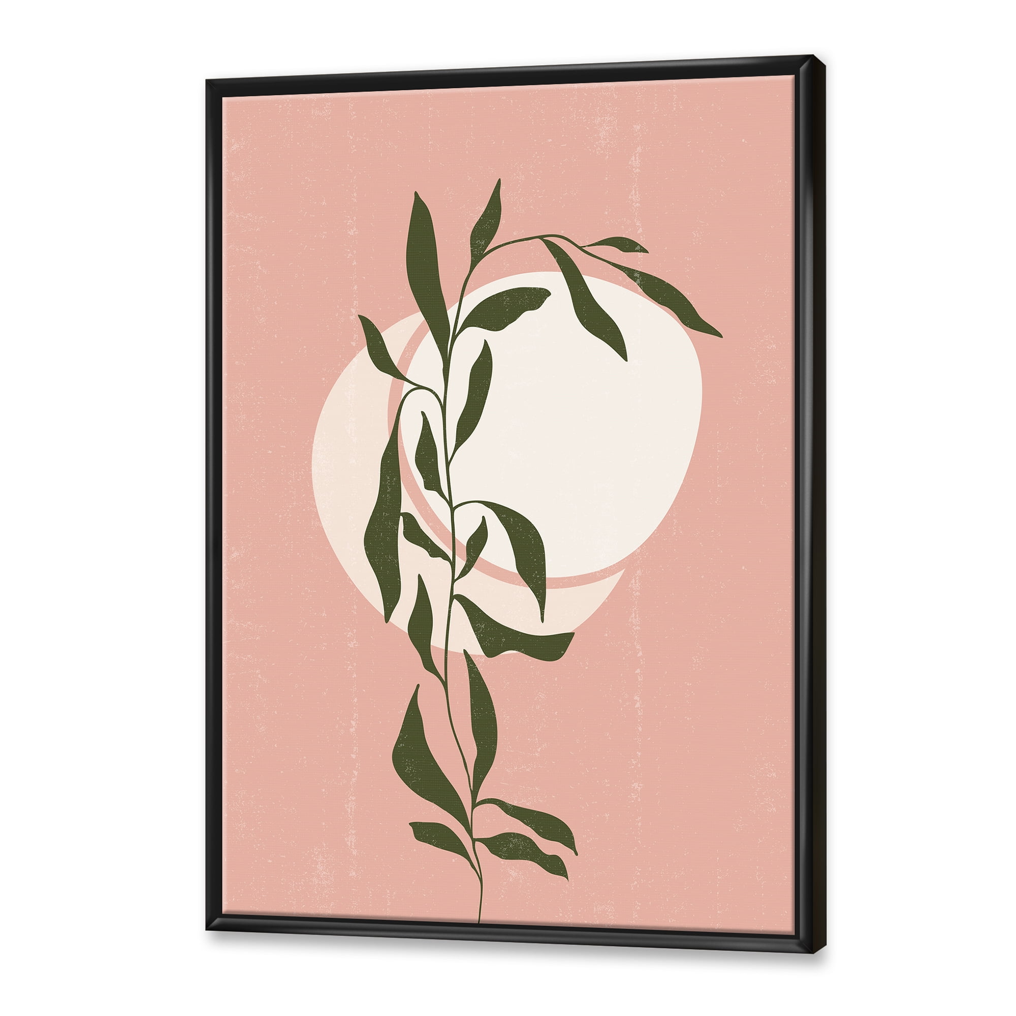 Designart 'Abstract Geometrical Moon and Sun With Leaf VI' Modern Framed Canvas Wall Art Print