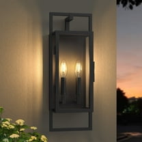 Maxax 21.5" Black Outdoor Wall Light Fixtures, Dusk to Dawn Waterproof Wall Sconce with Glass Shade, 2-Light Exterior Fixture for Porch, Garage, House
