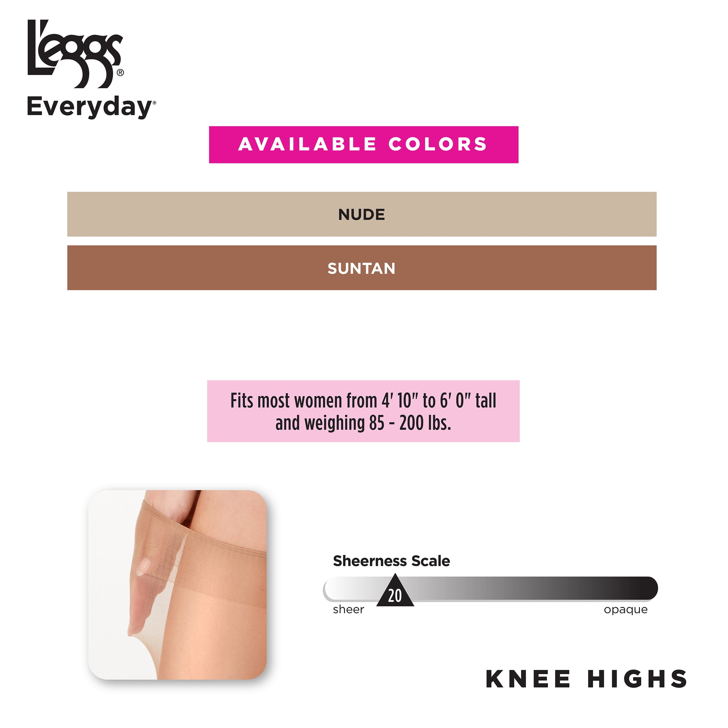 L'eggs Everyday Women's Nylon Knee Highs Stockings Reinforced Toe, 10 Pack