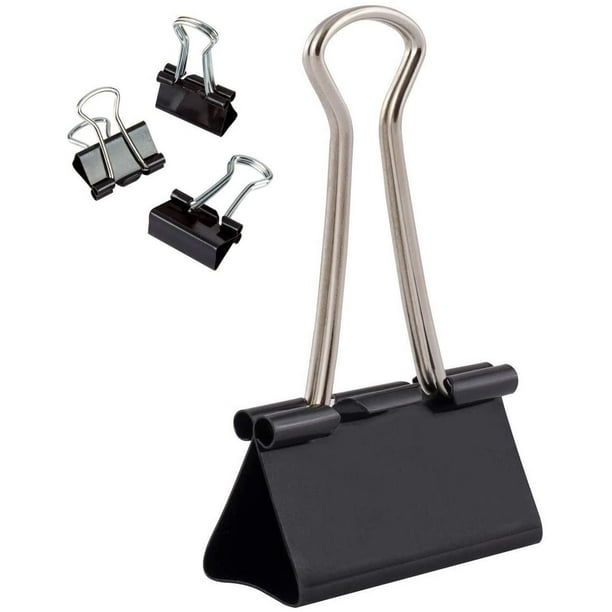 Juego de 12 clips para documentos | 41 mm | Caja de clips multifunción | Clips para carpetas | Clip de dibujo de papel metálico para notas | Papel de carta | Suministros de oficina con clips | Negro