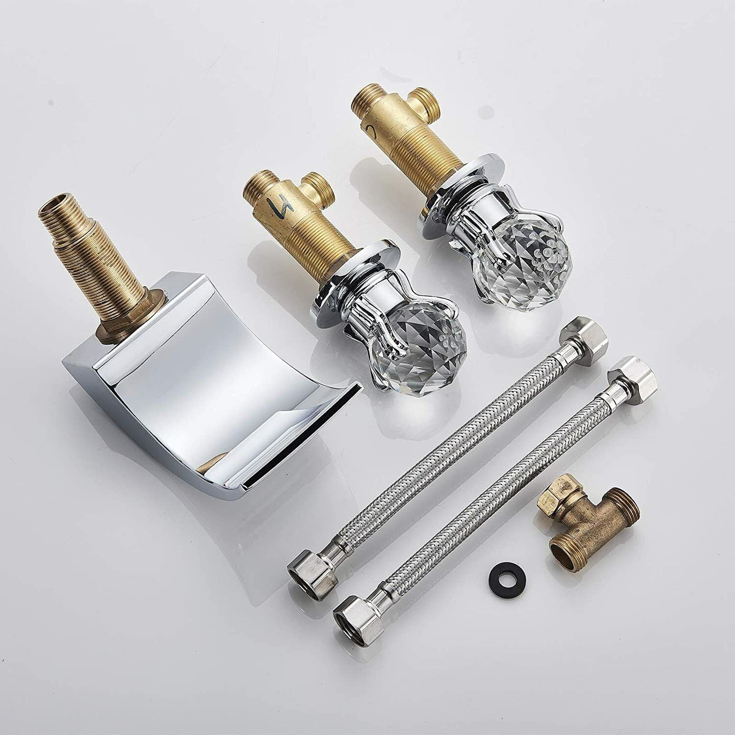 Widespread Bathroom Basin Sink Faucet LED Spout 2-Handle 3 hole Mixer Tap Chrome