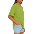 thumbnail image 3 of Women Crewneck Short Sleeve Relaxed Fit T Shirt Classic Pullover Top Soft Cotton Casual Tee for Daily Wear Fluorescent Green L, 3 of 4
