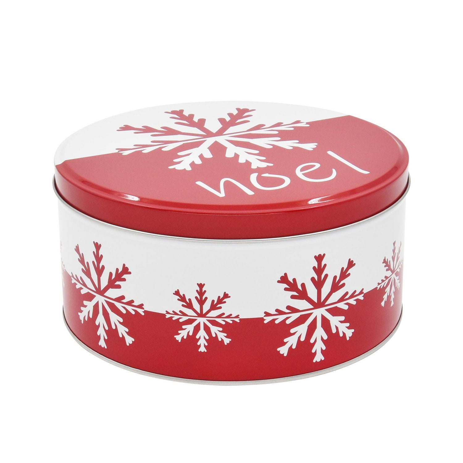 Holiday Time Christmas Red Snowflake Round Tin Gift Storage Container Large, 7.9 x 7.9 x 3.9 inches, 1 piece