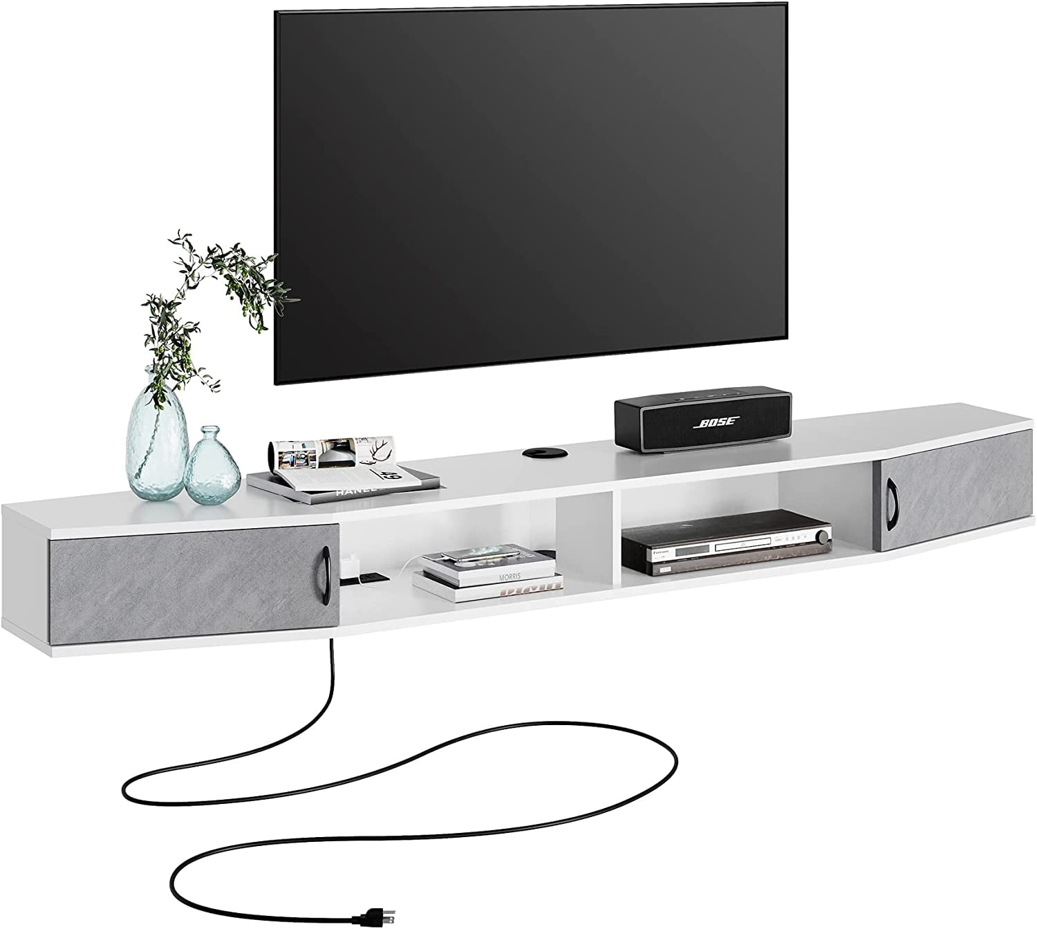 Floating TV Stand Wall Mounted Shelf,Wood Media Console Entertainment Center Under TV, Cabinet Hutch Desk Storage for Home and Office,Black