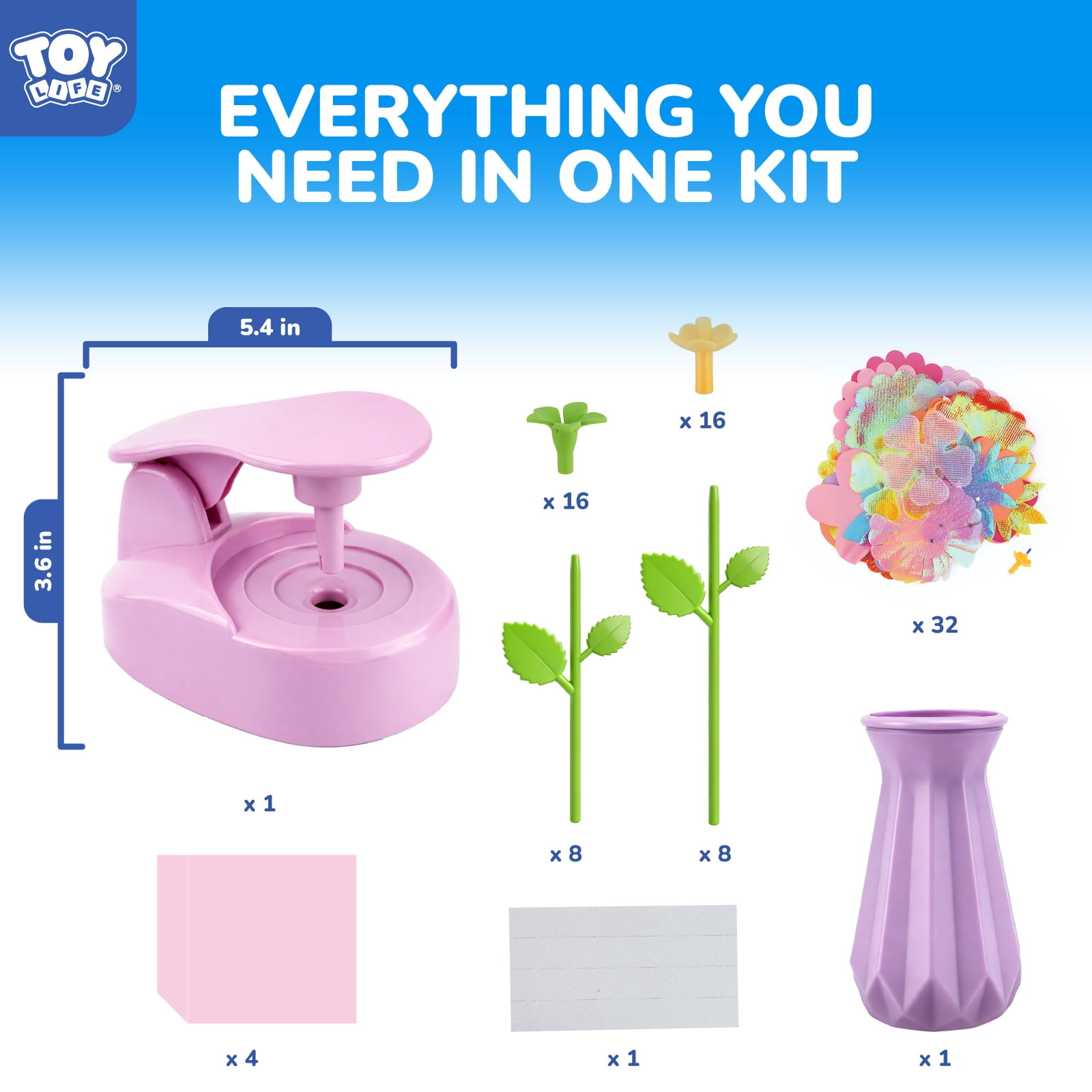 Toy Life DIY Flower Maker for Kids - Fabric Flower Bouquet Craft Kit for Girls 5-8 - Arts and Crafts Kits for 7 Year Old Girls - Flower Making Toy - Birthday Gift for 6 8 Year Old Girls