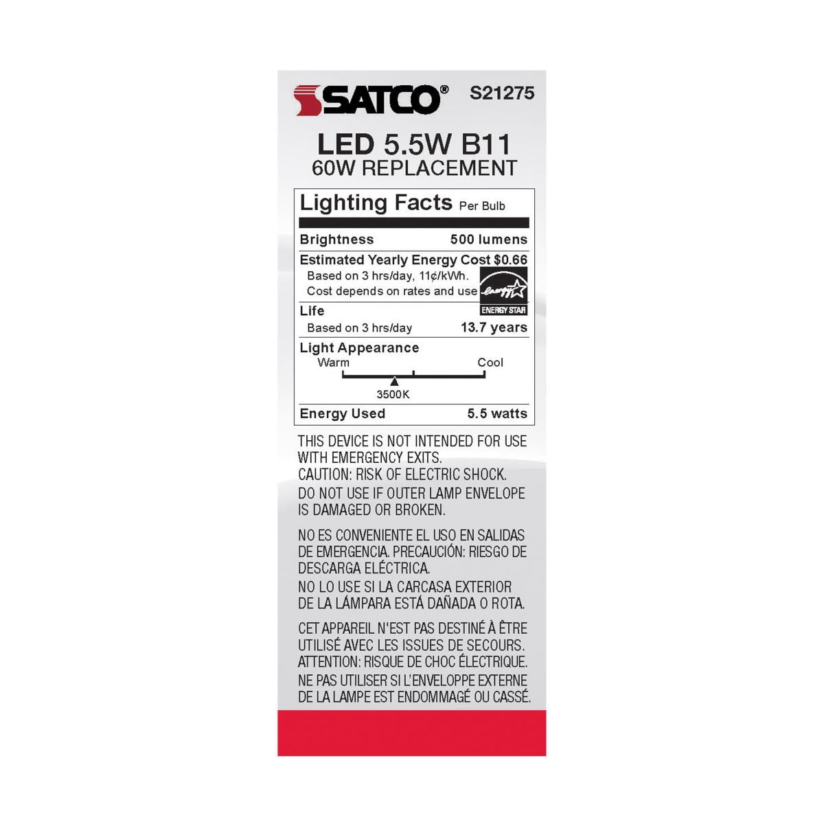 5.5W B11 LED - Clear - Candelabra base - 90 CRI - 3500K - 120V - 6-Pack.Color:Clear,Pack QTY:6