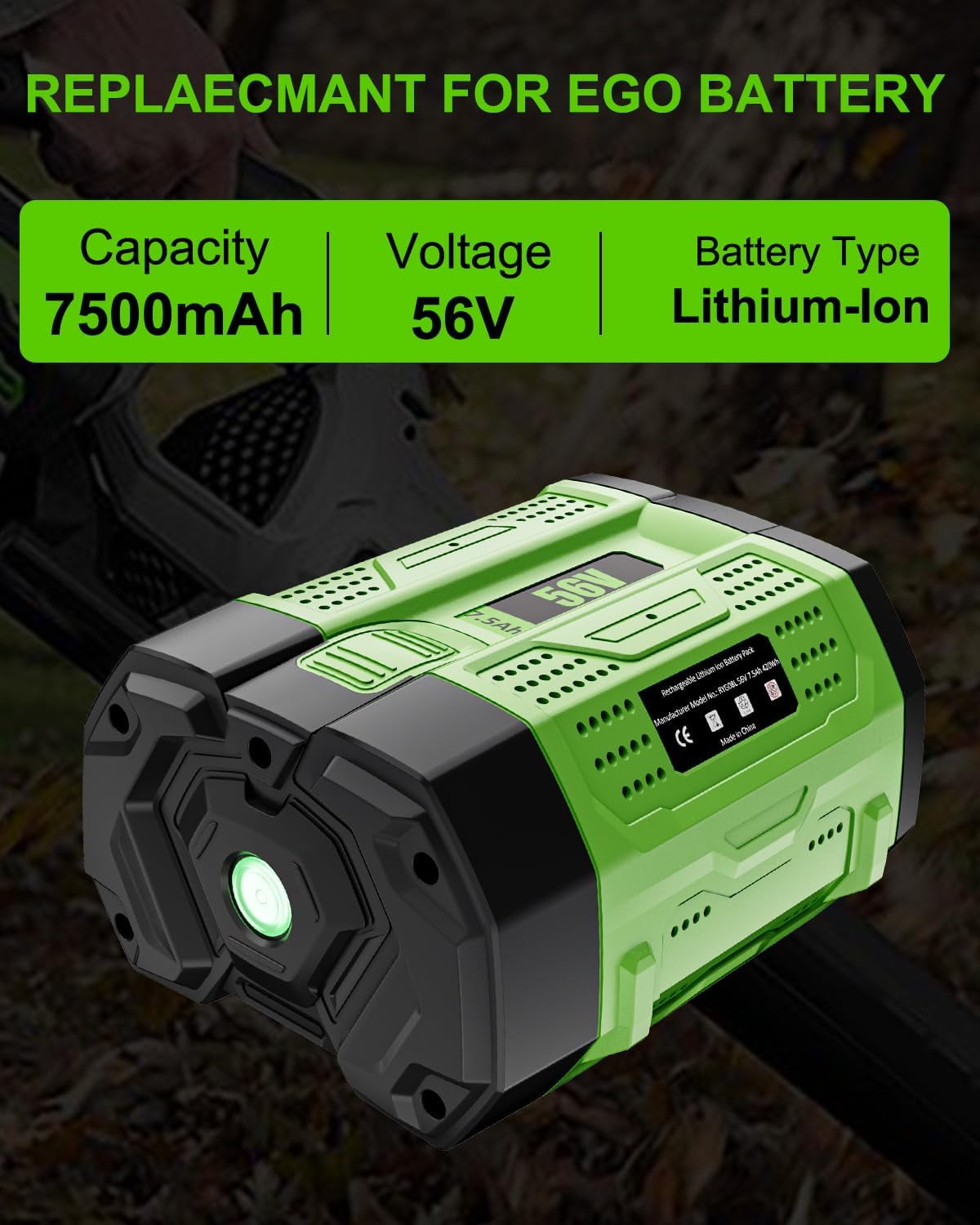 4pack 7.5Ah Replacement for EGO 56V Lithium-ion Battery BA1400T BA2800 BA2800T BA4200 BA4200T Compatible with EGO 56Volt Power Tools Lawn Mower Leaf Blower Chainsaw